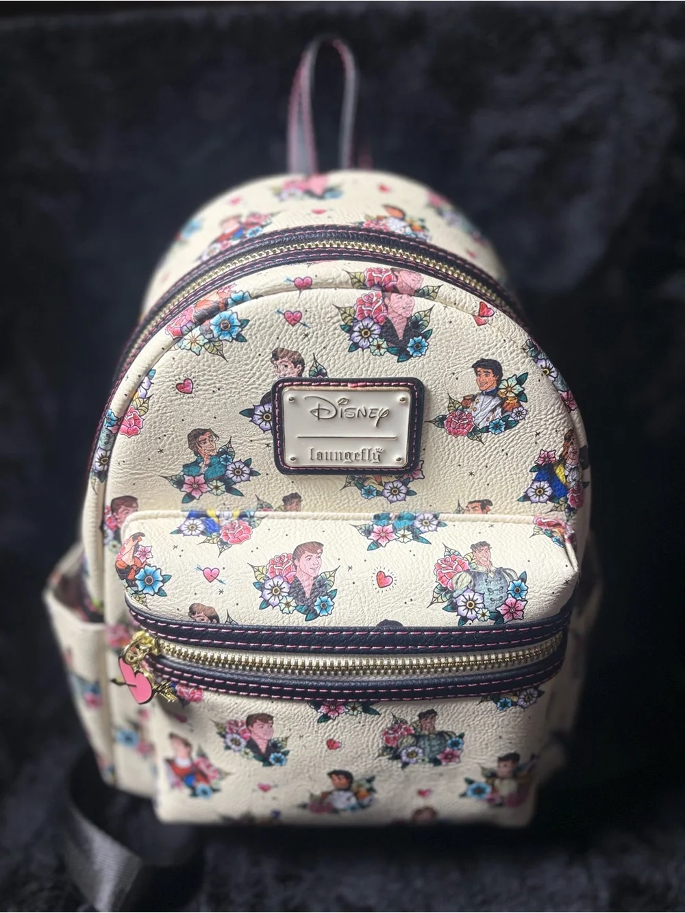 Loungefly Cream Mini Backpack with Multicolor Floral Character Print